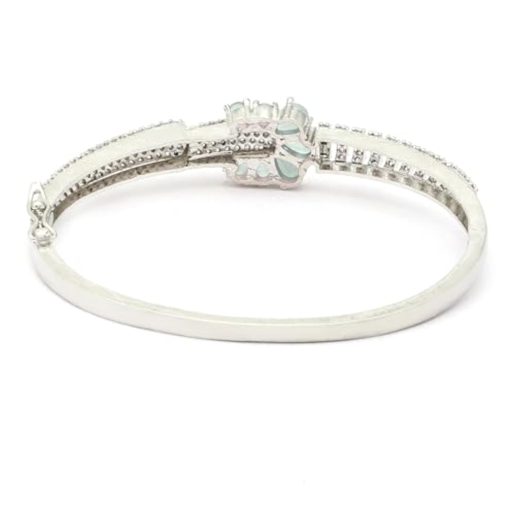 Rhodium-Plated Square Shaped American Diamond Kada Bracelet